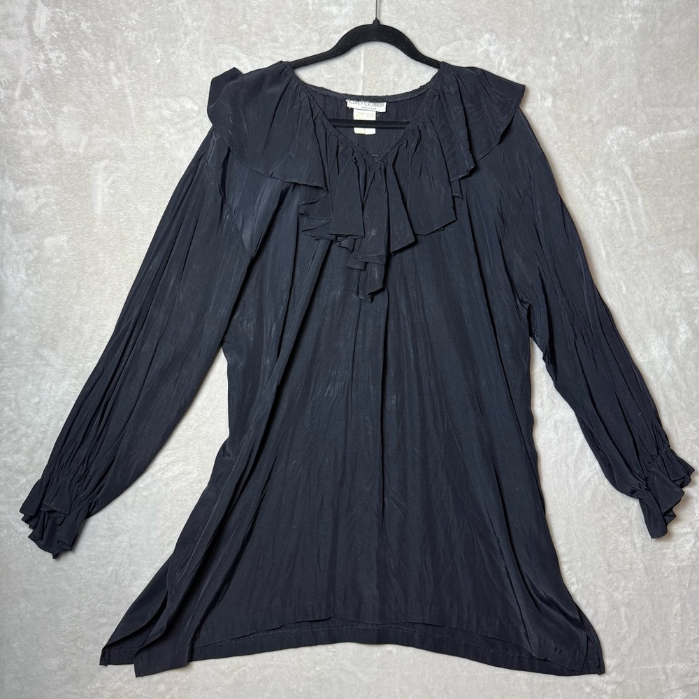 Vintage Aries Woman Black Rayon Romantic Gothic Tunic Mini Dress - Picture 2 of 11